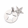 Non-Tarnish Flat Round with Star 201 Stainless Steel Pendants STAS-I032-146-3