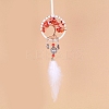 Natural Red Agate Chips Flat Round with Tree of Life Pendant Decorations TREE-PW0003-05-1