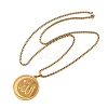 201 Stainless Steel Flat Round with Arabic Pendant Box Chain Necklaces for Women Men NJEW-R013-03G-4