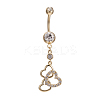 Piercing Jewelry Real 18K Gold Plated Brass Rhinestone Heart to Heart Navel Ring Belly Rings AJEW-EE0001-70B-1