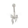 Brass Pave Clear Cubic Zirconia Curved Barbell Bowknot Belly Rings LS-AJEW-L099-01B-P-2