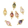 Brass Pave Cubic Zirconia Teardrop Connector Charms KK-P348-09G-1