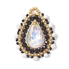 3Pcs 3 Colors Natural Howlite & Dyed Magnesite & Tiger Eye Faceted Round and Glass Seed Beaded Pendants PALLOY-MZ01218-2