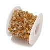 Handmade 304 Stainless Steel Yellow Aventurine Beads Flat Round Link Chains CHS-B011-05G-01-2