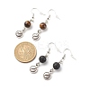 2Pair 2 Style Natural Lava Rock & Tiger Eye with Yin Yang Long Dangle Earrings EJEW-JE04962-01-4