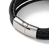 Men's Braided Black PU Leather Cord Multi-Strand Bracelets BJEW-K243-21P-3
