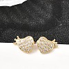 Heart Brass Micro Pave Clear Cubic Zirconia Stud Earrings EJEW-A135-11G-1