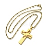 201 Stainless Steel Wheat Cross Pendant Box Chain Necklaces for Women Men NJEW-B124-01G-5
