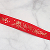 25 Yards Flat Christmas Bell Printed Polyester Grosgrain Ribbons XMAS-PW0001-182A-1