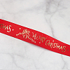 25 Yards Flat Christmas Bell Printed Polyester Grosgrain Ribbons XMAS-PW0001-182A-1