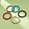 Natural Mashan Jade Skull & Synthetic Turquoise(Dyed) Beaded Stretch Bracelet BJEW-JB08377-2