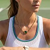 304 Stainless Steel Green Glass Geometric Pendant Necklaces for Women SA-CBA8C9C-11D-G-2