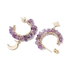 Moon & Star Natural Mixed Gemstone Chip Dangle Half Hoop Earrings EJEW-JE05900-5