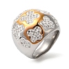 Ion Plating(IP) 304 Stainless Steel Natural Polymer Clay Rhinestone Flower Finger Rings RJEW-Z054-10P-02-1