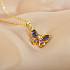 Brass Pave Cubic Zirconia Butterfly Pendant Necklaces FS-WGD20DC-01-1