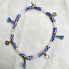 Bohemian Style Alloy Coin Charm Tassel Plastic Seed Beaded Stretch Anklets FS-WGB8A48-13-1