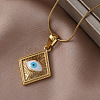 French Vintage 304 Stainless Steel Enamel Rhombus with White Evil Eye Pendant Necklaces HC0202-2