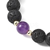 Natural Lava Rock & Lampwork & Mixed Gemstone Round Beads Stretch Bracelets for Women BJEW-JB12788-5