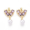 Brass Micro Pave Cubic Zirconia & ABS Imitation Pearl Pendants KK-T070-66A-1