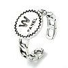 Flat Round with Word W Panel Alloy Open Cuff Finger Ring for Women RJEW-K275-14AS-1