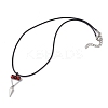 Cylinder Seed Beaded Evil Eye & Alloy Pyramid Cone Pendant Necklaces NJEW-MZ00105-4