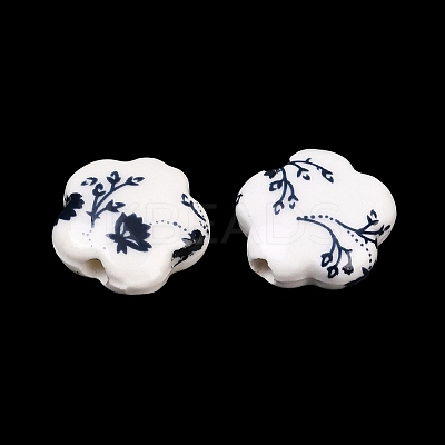 Floral Printed Porcelain Beads X-PORC-Q166-1-1