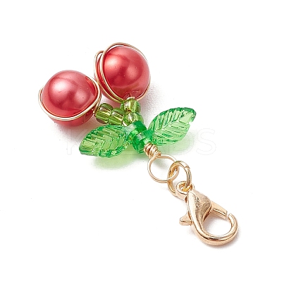 Cherry Copper Wire Wrapped Glass Pearl Pendant Decorations HJEW-JM03024-01-1