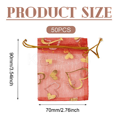 50Pcs Heart Printed Organza Bags OP-TADJ0001-01F-1
