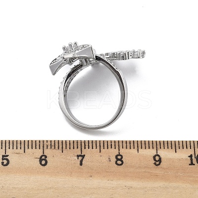 Brass Micro Pave Clear Cubic Zirconia Open Cuff Rings for Women LS-RJEW-S402-06P-1