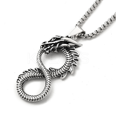 Alloy Dragon Infinity Pandant Necklace with Box Chains LS-NJEW-K245-008-1