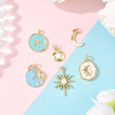 6Pcs 6 Styles Rack Plating Brass Pendants KK-YW0003-57-1