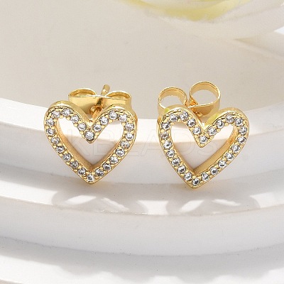 Brass Micro Pave Clear Cubic Zirconia Stud Earrings EJEW-C139-02G-1
