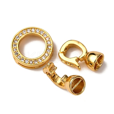 Ring Brass Micro Pave Clear Cubic Zirconia Fold Over Clasps KK-Z121-22G-01-1