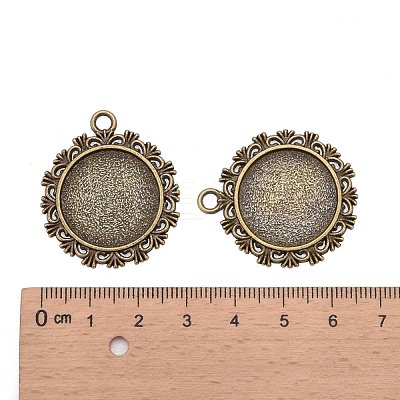 Vintage Flat Round Alloy Pendant Cabochon Settings PALLOY-N0088-66AB-NF-1