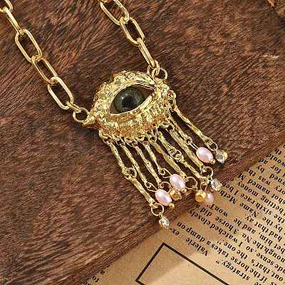 Alloy Rhinestone Evil Eye Pendant Necklaces NJEW-A037-01G-1