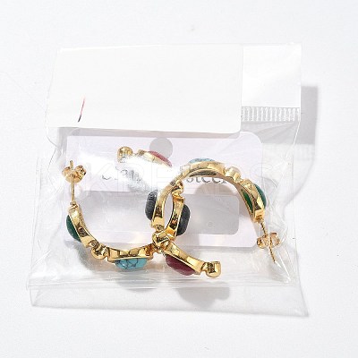 304 Stainless Steel Synthetic Turquoise & Synthetic Agate Stud Earrings LS-EJEW-M105-01G-1