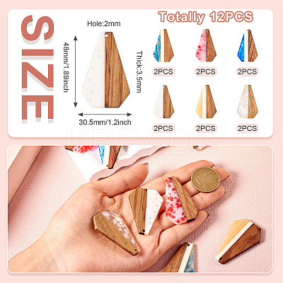 12Pcs 6 Colors Opaque Resin & Walnut Pendants RESI-TA0003-41-1