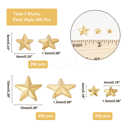 600Pcs 3 Style Star Brass Cabochons FIND-AR0002-57-1