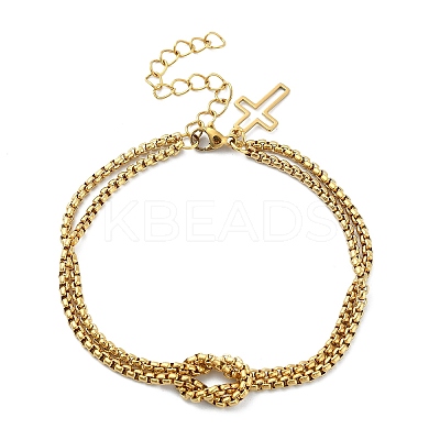 304 Stainless Steel Hollow Cross Charm Bracelet with Double Layer Box Chains LS-BJEW-A002-01G-1