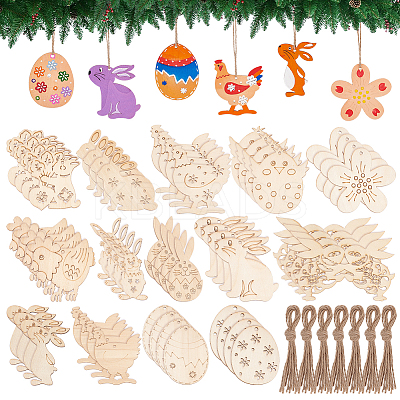 Easter Theme Unfinished Wood Pendant Decorations HJEW-WH0043-58-1