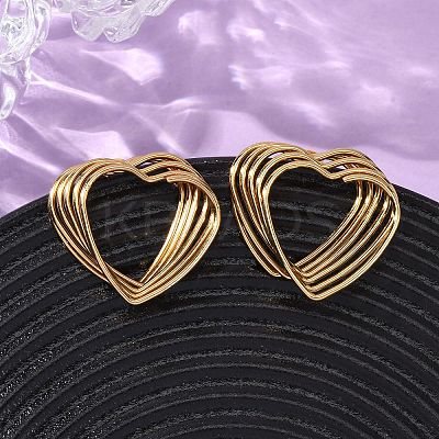 304 Stainless Steel Multilayer Heart Stud Earrings EJEW-L304-06G-1