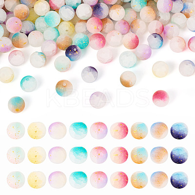 198Pcs 9 Colors Frosted Baking Paint Crackle Glass Beads with Glitter Powder DGLA-TA0001-23-1