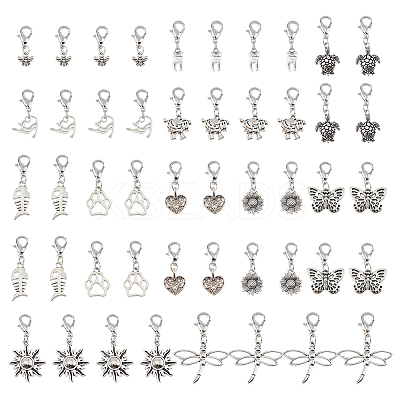 48Pcs 12 Styles Alloy Pendant Decorations HJEW-FH00011-1