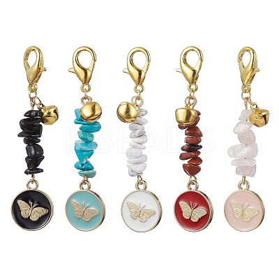 Flat Round with Butterfly Alloy Enamel Pendant Decorations HJEW-JM01516-S-1