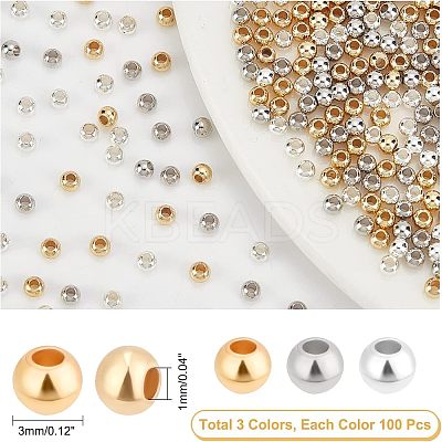 300Pcs 3 Colors Rack Plating and PVD Vacuum Plating Brass Round Spacer Beads KK-FH0003-54-1
