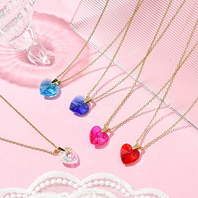 Heart Glass Pendant Necklaces NJEW-K117-01G-1