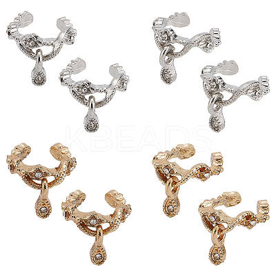 8Pcs 2 Colors Clear Cubic Zirconia Teardrop Charms Cuff Earrings EJEW-AN0001-29-1