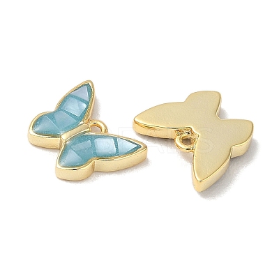 Rack Plating Brass & Shell Butterfly Charms with Epoxy Resin KK-K380-02G-1