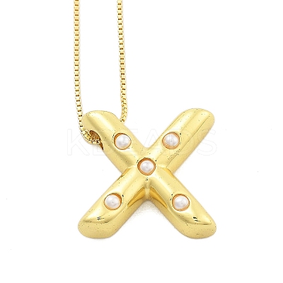 Brass & Plastic Pearl Letter Pendant Box Chain Necklaces for Women NJEW-U017-01G-24-1