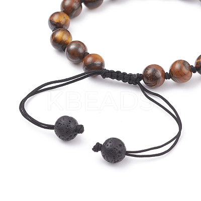 8mm Round Natural Tiger Eye Braided Beads Bracelet BJEW-JB07083-01-1